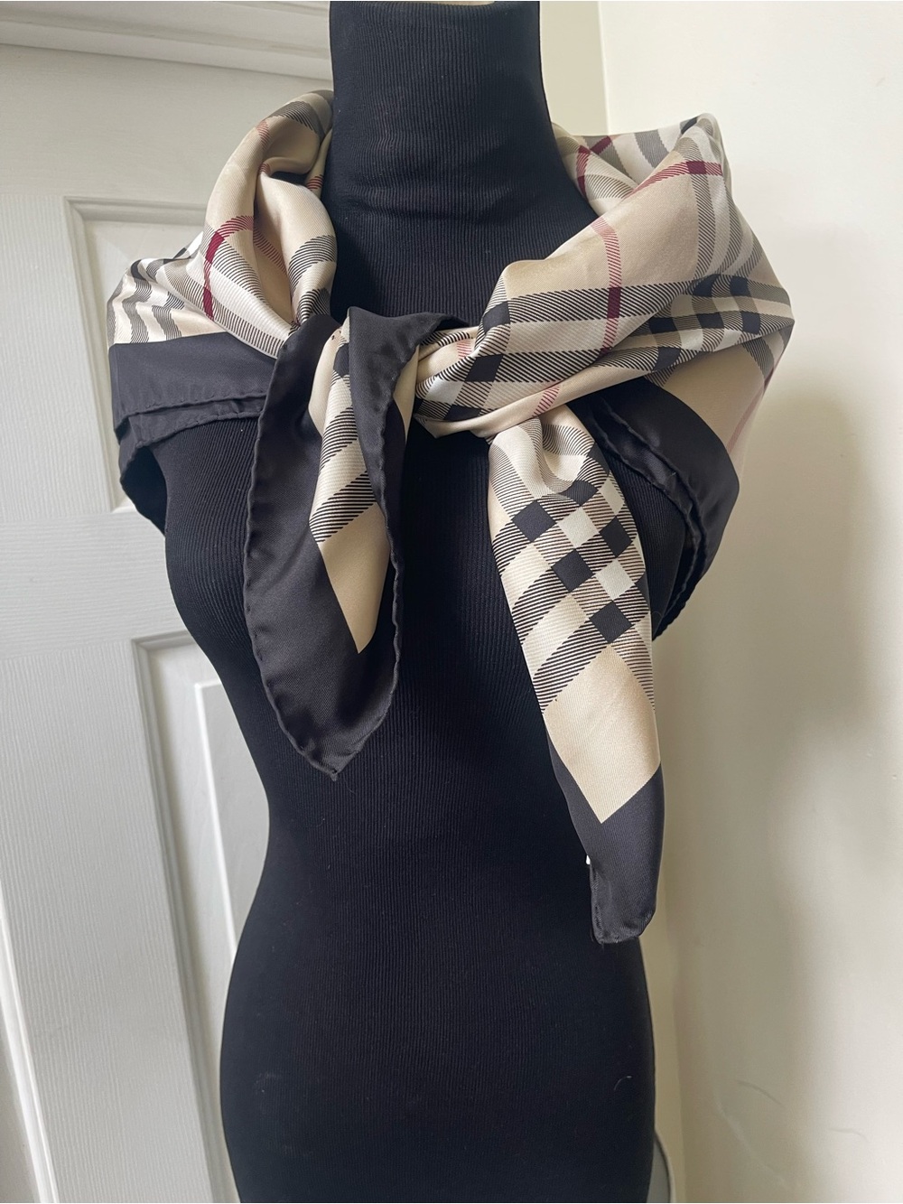 Burberry Beige Plaid Silk Scarf - Picture 7 of 7